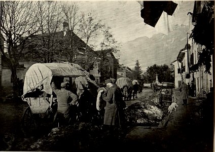 Abtransport Verwundeter in zweiräderigen landesüblichen Fuhrwerken vom Reserve Spital 2-7 in Mauthen. (BildID 15465271)