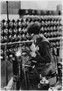 Acetylene welding on cylinder water jacket., 1918 - NARA - 530779