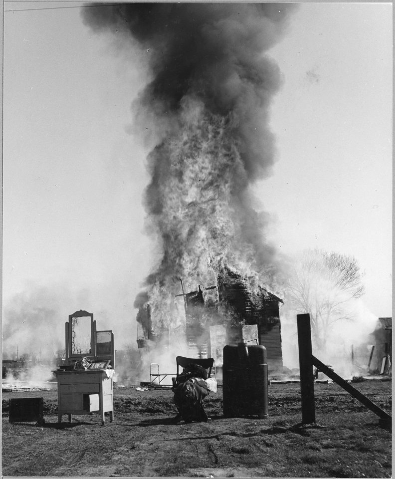 Across Natomas Levee, Sacramento, Sacramento County, California. Disasters of shacktown communities. . . . - NARA - 521731