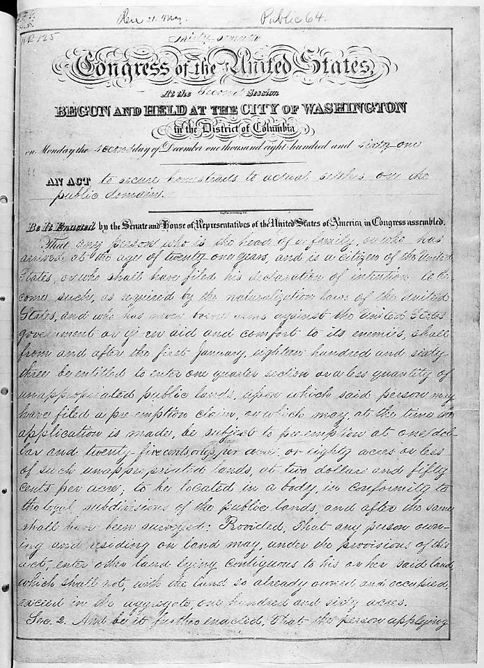 Act of May 20, 1862 (Homestead Act), Public Law 37-64 (12 STAT 392)., 05-20-1862 - 05-20-1862, Page 1 of 4 (5669919936)