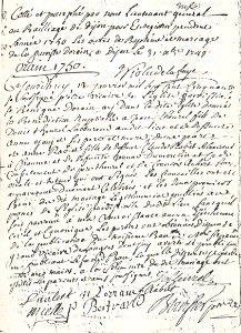 Acte de mariage du 13 janvier 1750