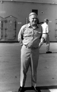 Actor Richard Slattery aboard USS Peleliu (LHA-5) in 1981
