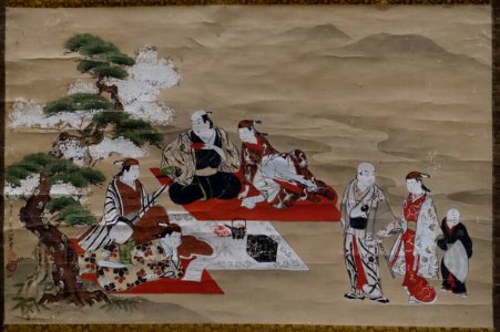 Actor Viewing Cherry Blossoms, by Miyagawa Issho, Edo period, 1700s AD, color on paper - Tokyo Naitonal Museum - Tokyo, Japan - DSC09545