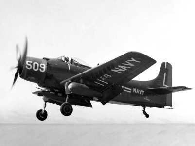 AD-4 Skyraider of VA-75 preparing to land c1953