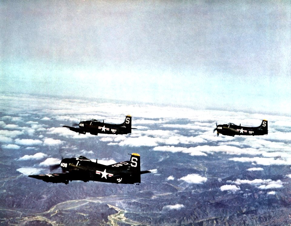 AD-4 Skyraiders of VF-54 in flight c1953