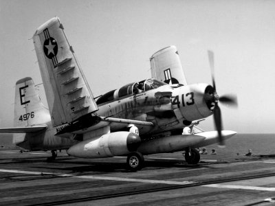 AD-5 Skyraider of VA-85 on USS Intrepid (CVA-11) on 20 April 1956