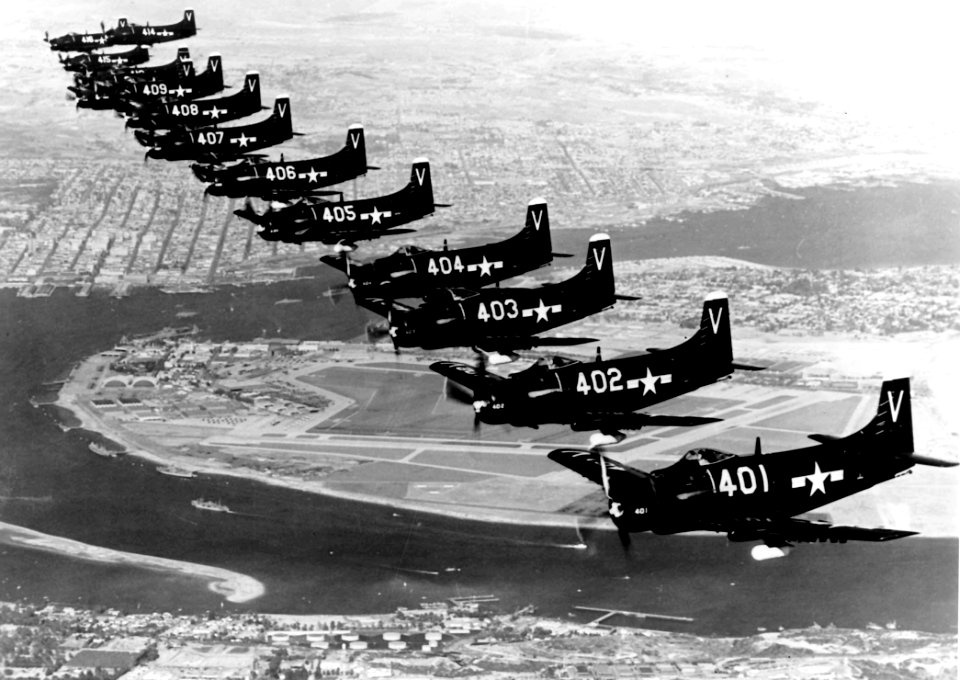 AD-2s of VA-114 over NAS North Island 1949