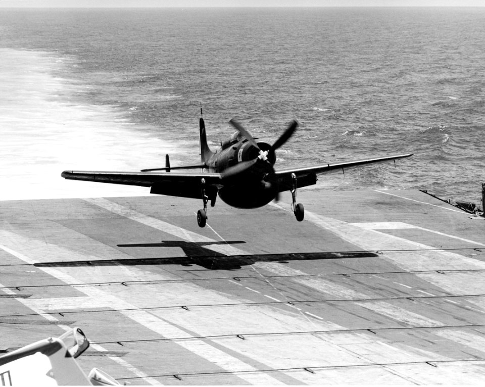 AD-4W 849 Sqn landing on USS Essex (CVA-9)