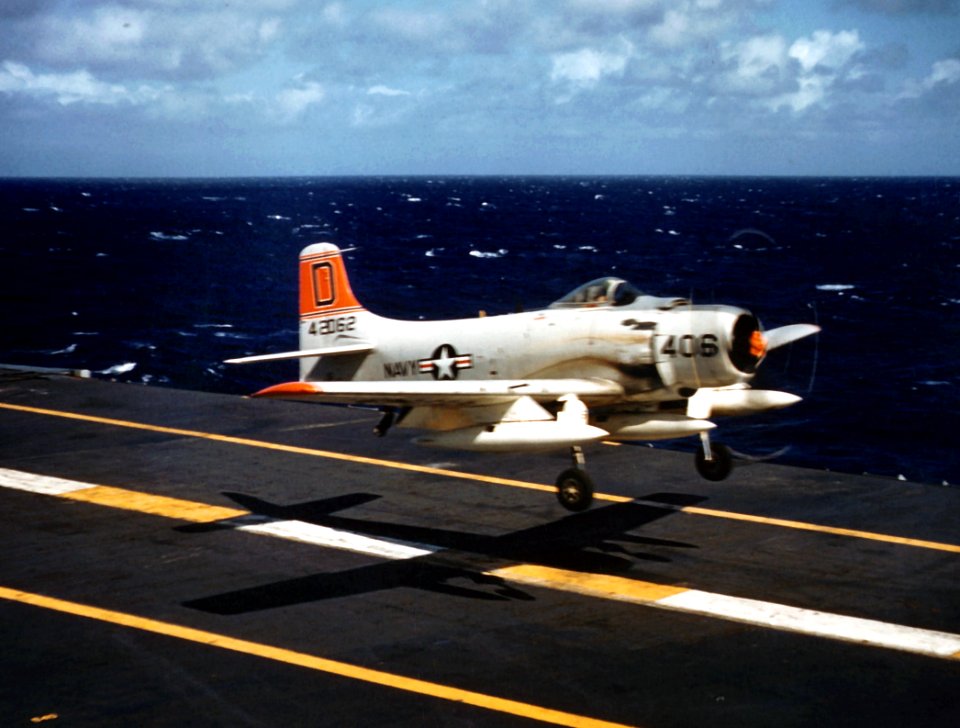 AD-7 VA-125 landing on USS Lexington (CVA-16)