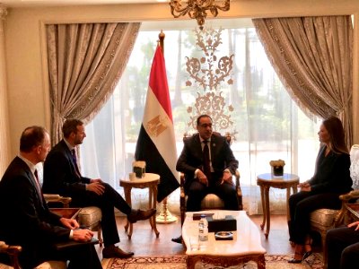 Adam Boehler meets with Moustafa Madbouly in Cairo - 2019