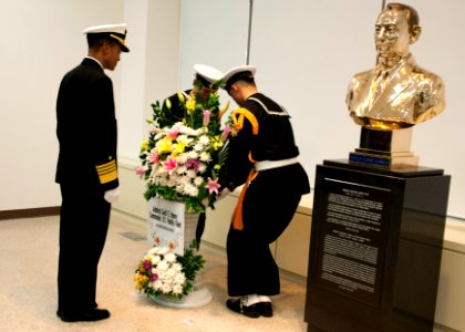 Adm. Haney helps lay a wreath at a memorial in Korea. (8510385646)