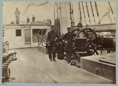 Admiral Farragut and Captain Drayton on deck of U.S. frigate Hartford LCCN2013646182