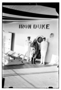 Admiral de Roebeck (left), Emir Abdullah of Transjordan, and a British naval officer on board the H.M.S. Iron Duke, 1921 LOC matpc.08387