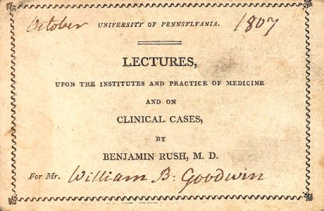 Admission ticket to Benjamin Rush lecture 1807