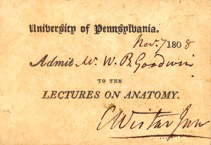 Admission ticket to Caspar Wistar lecture 1808