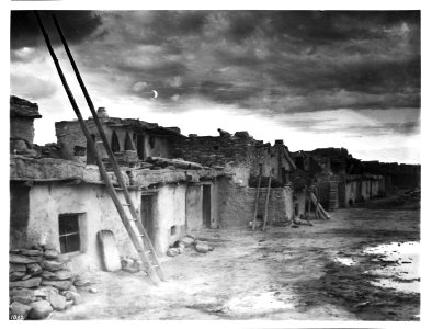 Adobe dwellings in the village of Shonguapavi at night, ca.1900 (CHS-1033) photo