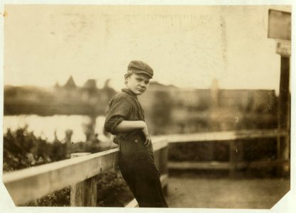 Adolescent boy (illiterate) working in cotton mill Easthampton, Mass. Compare him with photo -3033. LOC nclc.02627