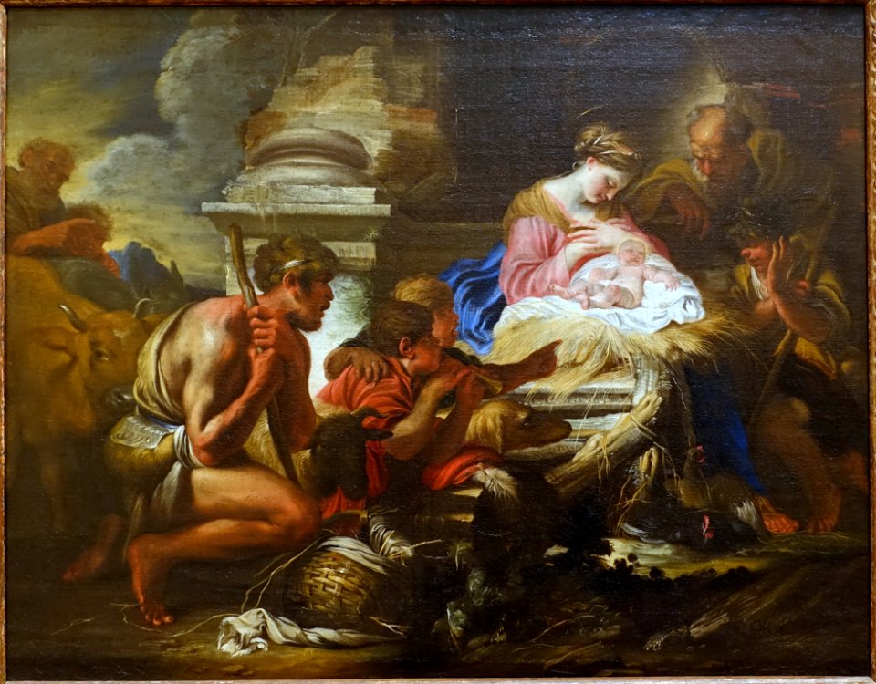 Adoration of the Shepherds, by Domenico Piola, Genoa, c. 1650-1655, oil on canvas - Blanton Museum of Art - Austin, Texas - DSC07988