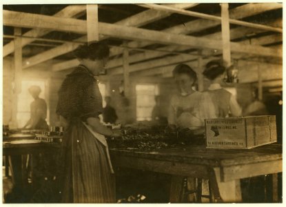 Adult packers in the Lawrence Canning Co., near Lubec, showing packing process. There are few children so used at this part of the work as yet, but are likely to be, as the process is LOC cph.3c27244