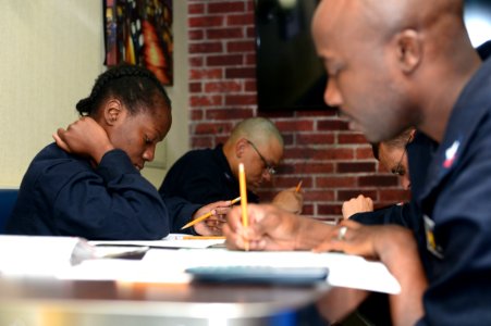 Advancement exam aboard USS Bunker Hill 140904-N-GW918-002