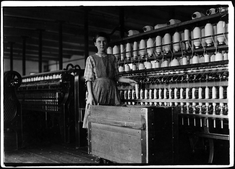 Adrienne Pagnette, and adolescent French illiterate, speaks almost no English. Is probably 14 or 15. Doffs on the top... - NARA - 523447