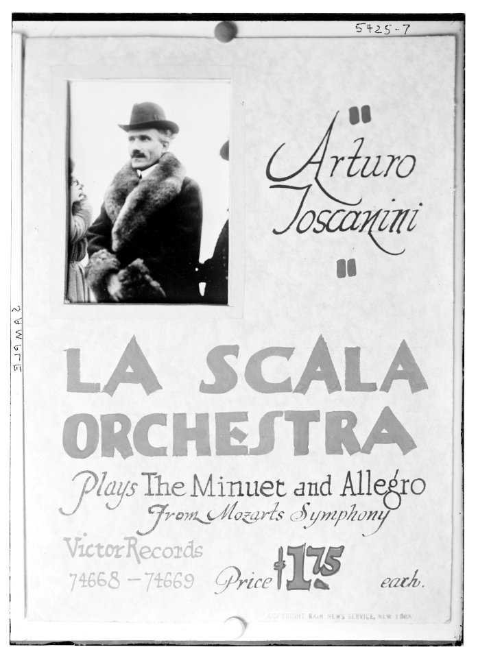 Advertisement Victor Records) Arturo Toscanini La Scala Orchestra plays the Minuet and Allegro for Mozart's symphony LCCN2014712306