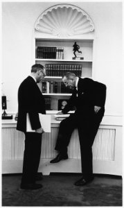 Advisors, Robert Komer and President Lyndon B. Johnson - NARA - 192538