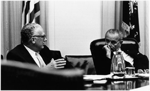 Advisors, Under Secretary of State George Ball and President Lyndon B. Johnson - NARA - 192527