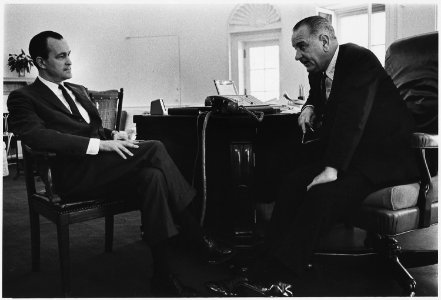 Advisors, Deputy Director of the CIA Richard Helms and President Lyndon B. Johnson - NARA - 192535