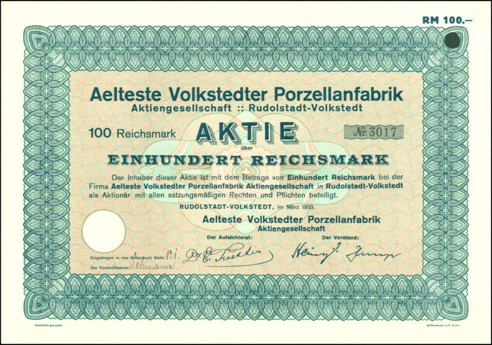 Aelteste Volkstedter Porzellanfabrik AG 1933