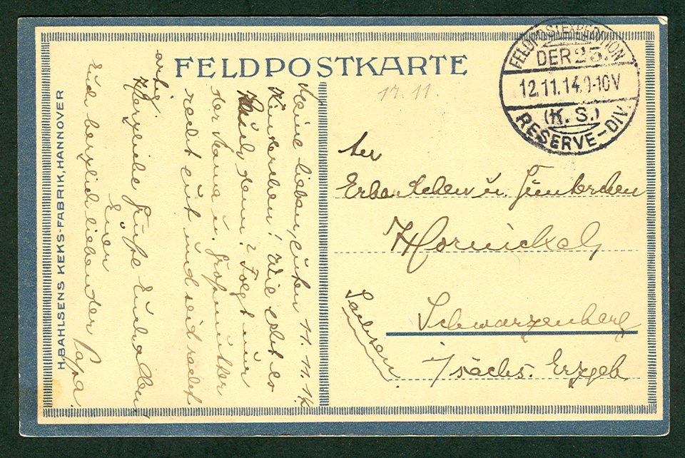 Aenne Änne Koken Bahlsen Feldpostkarte 01 Ansichtskarte Rückseite