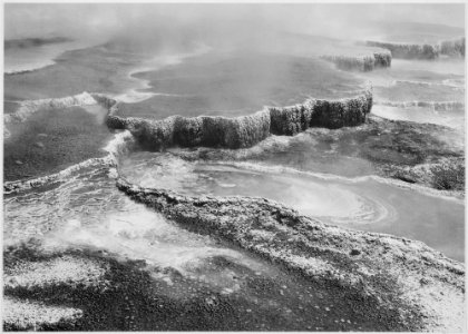 Aerial view of Jupiter Terrace - Fountain Geyser Pool, Yellowstone National Park, Wyoming., 1933 - 1942 - NARA - 520006