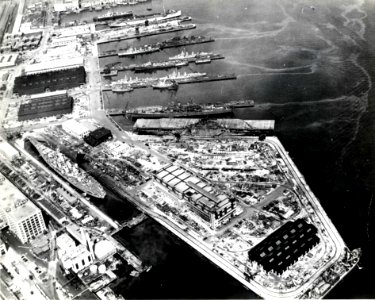 Aerial view of Boston Navy Yard, circa July 1943