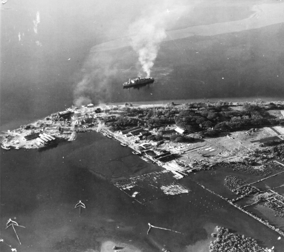 Aerial photo of the former US Naval station Olongapo on 15 December 1944