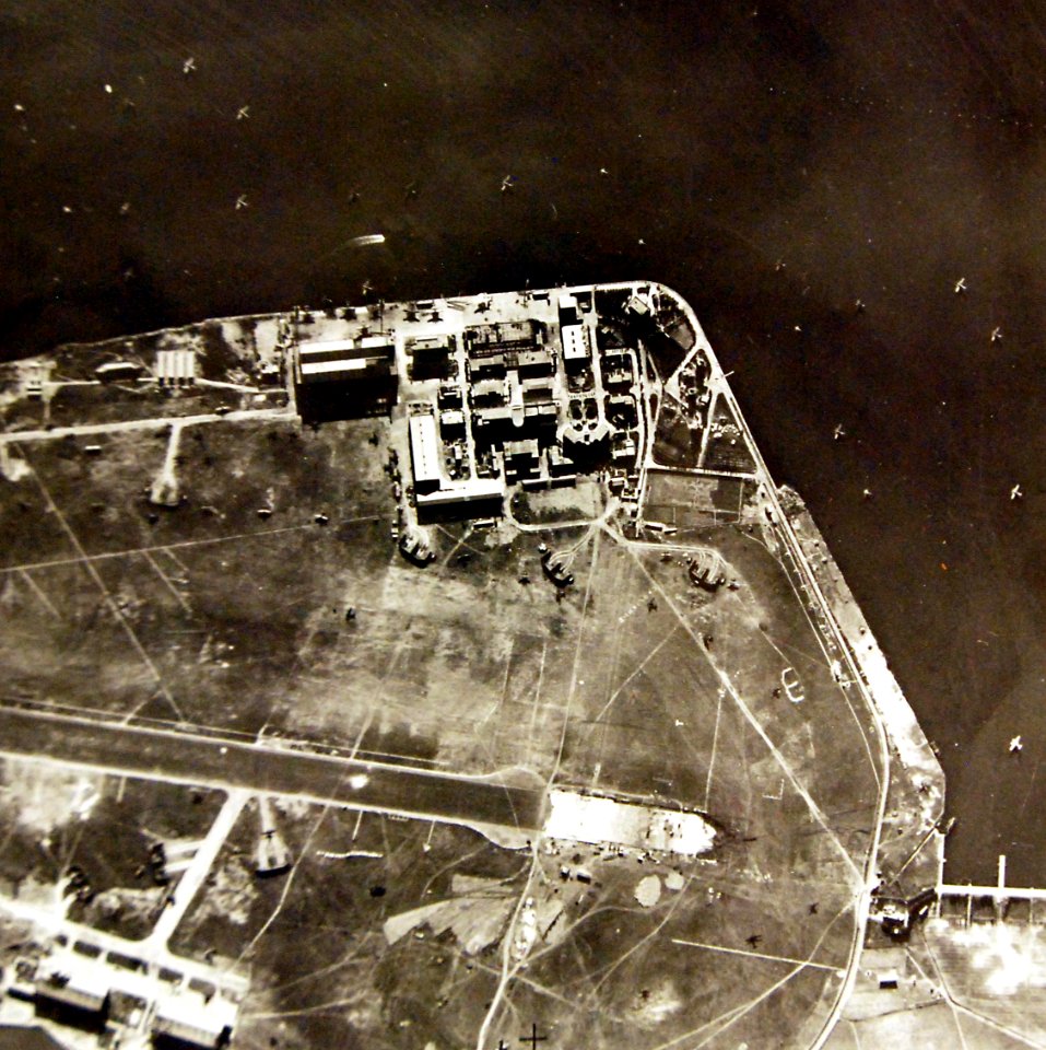 Aerial view of airdrome and seaplane base at Cagliari, Sardinia, 1942 (27014653810)