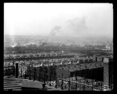 Aerial view looking South to Southwest, from old Providence Hospital, showing E Street, Duddington Place, F Street, S.E., between 1st and 2nd LCCN2016647067