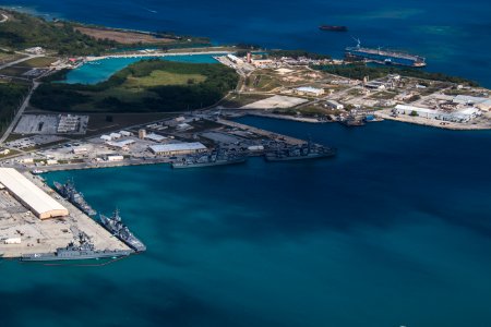 Aerial view of Naval Base Guam during Multi-Sail 2016 160305-N-OG363-016