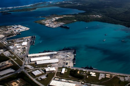 Aerial view of Naval Base Guam during Multi-Sail 2016 160305-N-OG363-010