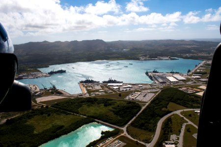 Aerial view of Naval Base Guam during Multi-Sail 2016 160305-N-OG363-035