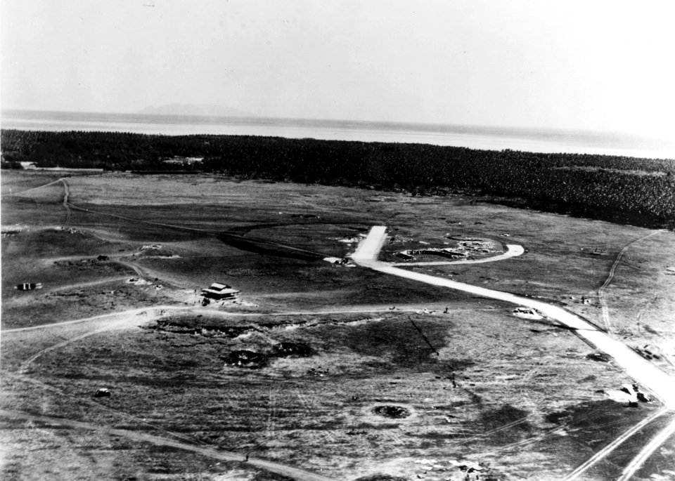 Aerial view of Pagoda Hill at Henderson Field, Guadalcanal, in August 1942 (80-G-29356-413c)