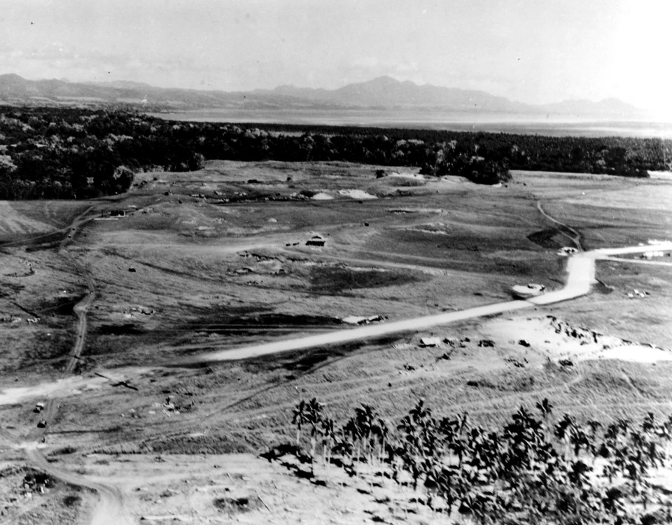 Aerial view of Pagoda Hill at Henderson Field, Guadalcanal, circa in August 1942 (80-G-29356-411c)
