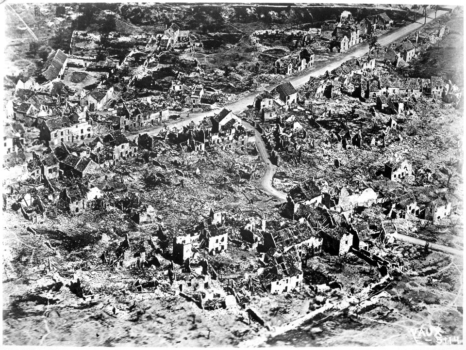 Aerial view of ruins of Vaux, France, 1918, ca. 03-1918 - ca. 11-1918 - NARA - 512862