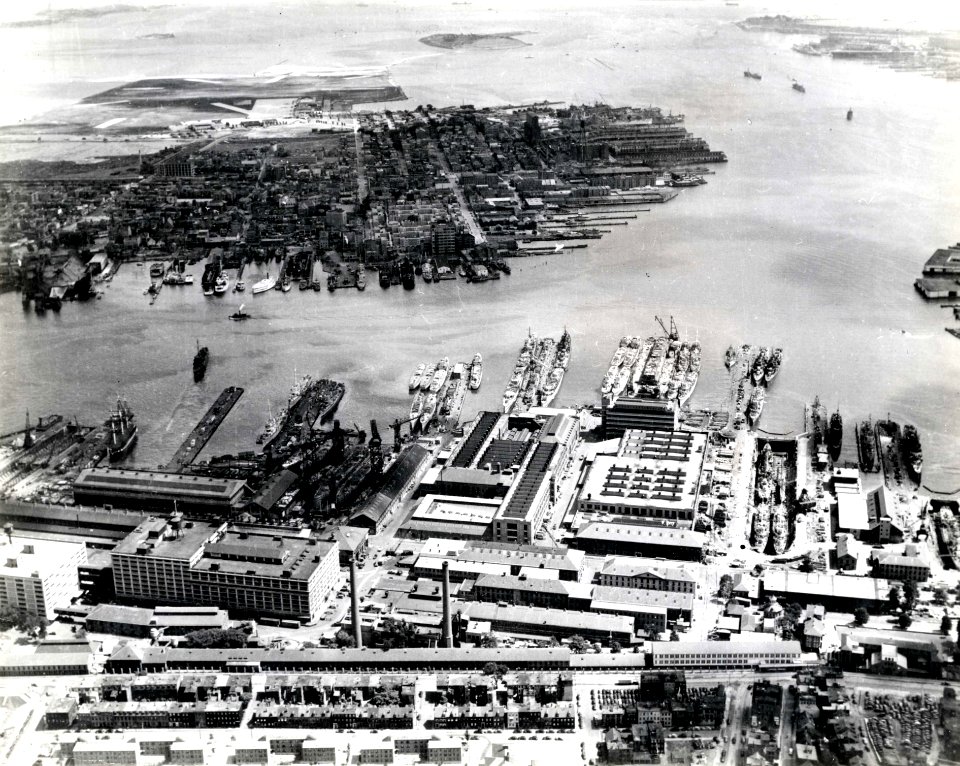 Aerial view of the Boston Navy Yard in 1942