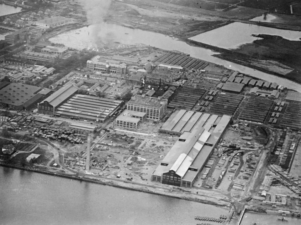 Aerial view of the US Naval Aircraft Factory on 14 November 1918