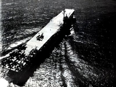 Aerial view of USS Cabot (CVL-28) underway in early 1952