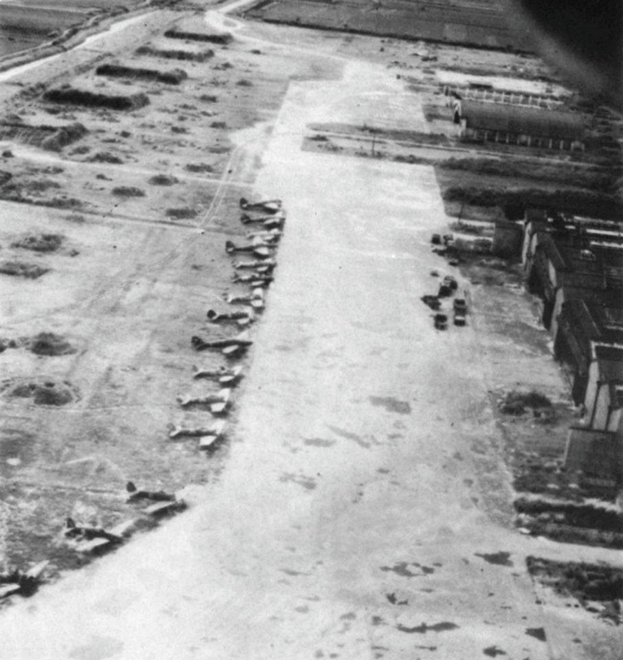 Aerial view of the Yokosuka naval air station, in August 1945