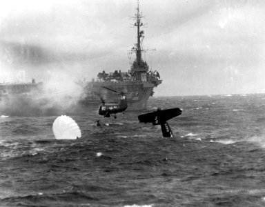 AF-2 pilot recovery USS Block Island (CVE-106) 1953