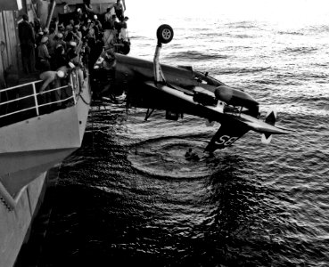 AF-2S of VS-21 after crash alongside carrier in 1953