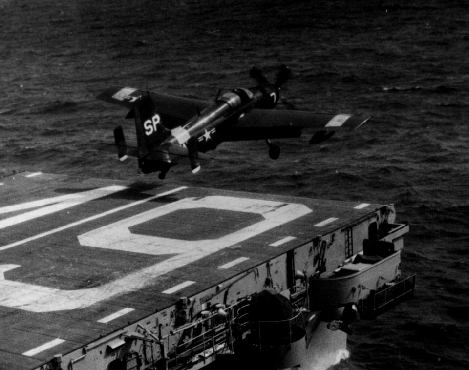 AF-2S taking off from USS Wright (CVL-48)