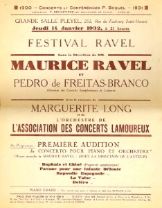 Affiche de la première audition du Concerto en sol de Maurice Ravel photo